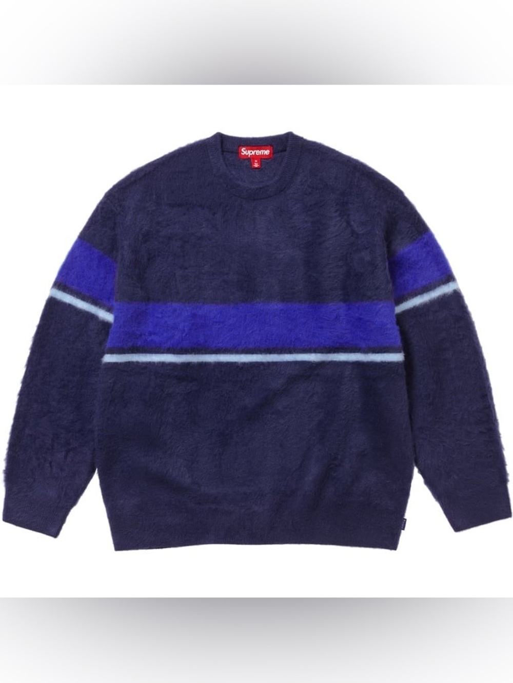 Supreme Brushed Stripe Sweater FW25 Navy Men’s Size XL Jacquard Knit Logo